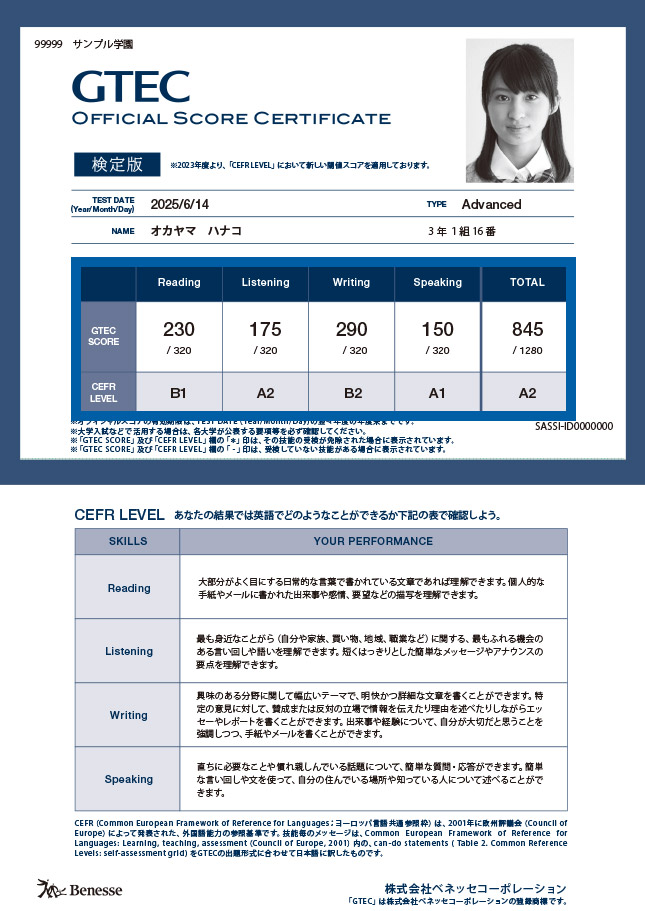 GTEC OFFICIAL SCORE CERTIFICATE