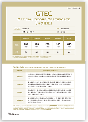 GTEC Official Score Certificate