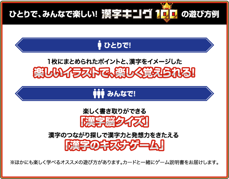 ひとりで、みんなで楽しい！漢字キング100の遊び方例